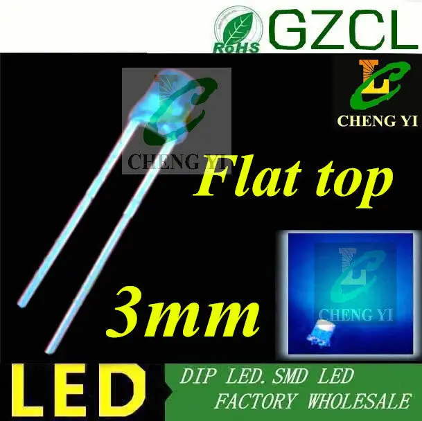 1000 шт. 3 мм светодиод зеленый рассеянный плоский верх dip светодиодные лампы 568-575nm 2,0-2,5 В индикатор led(CE& Rosh