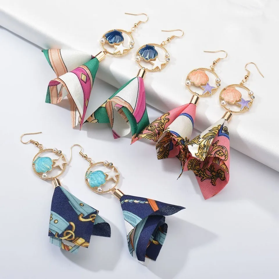 

New Trendy Bohemian Earrings Alloy And Cloth Drop Earrings Female Fashion Jewelry For Women Earings Handmade Wedding Jewelry