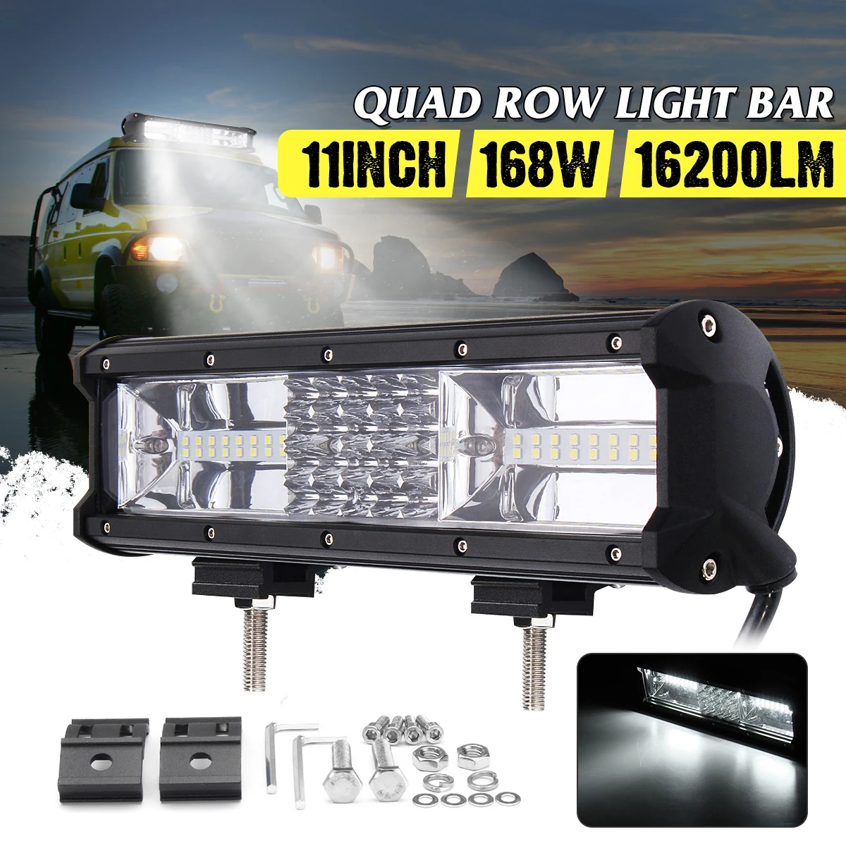 

11 Inch 168W Quad Row Car LED Work Light Bar Combo Offroad Driving Fog Lamp 6000K LED Light Bar For SUV ATV Truck Boat