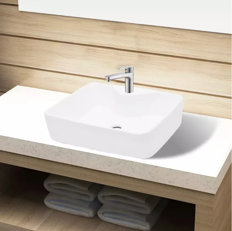 Vidaxl керамическая раковина для ванной комнаты отверстие Белая Квадратная мебель для ванной комнаты белая раковина набор умывальник