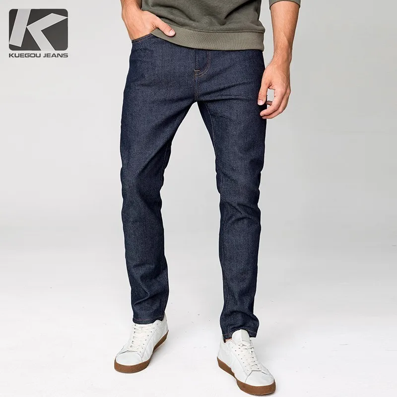 

Autumn Men Jeans Cotton Solid Blue Color Pocket For Man Fashion Slim Fit Denim Casual Pants 2018 Male Wear Long Trousers 2659
