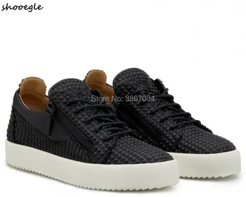 

SHOOEGLE 2019 Black White Sneakers Men Embossed Leather Platform Flats Shoes Lace Up Low-Top Sneakers Casual Shoes Men Summer