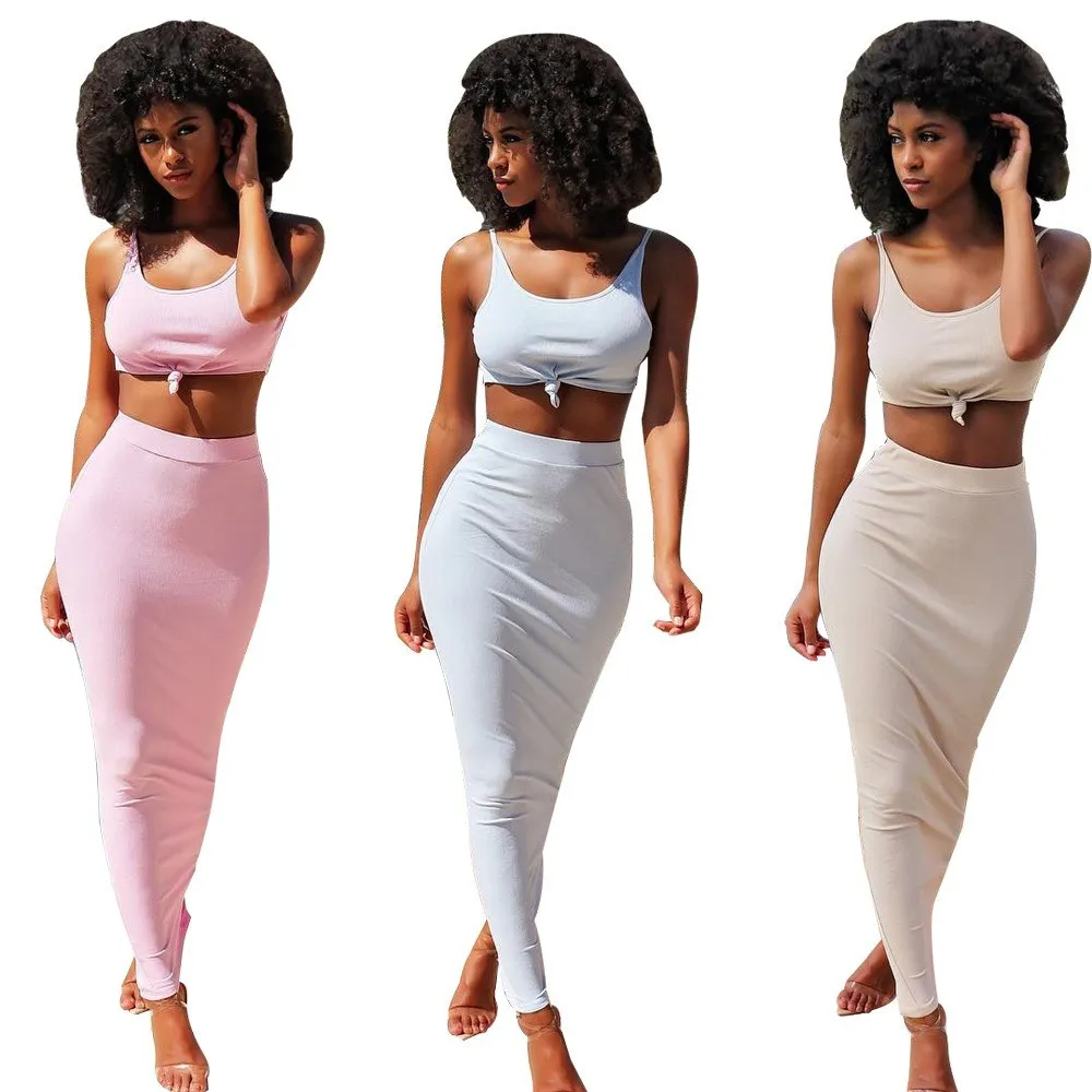

Sexy Two Piece Set Crop Top And Long Skirt Club Wear Sexy Club Women Skinny Bodycon Female Outfit Matching Set