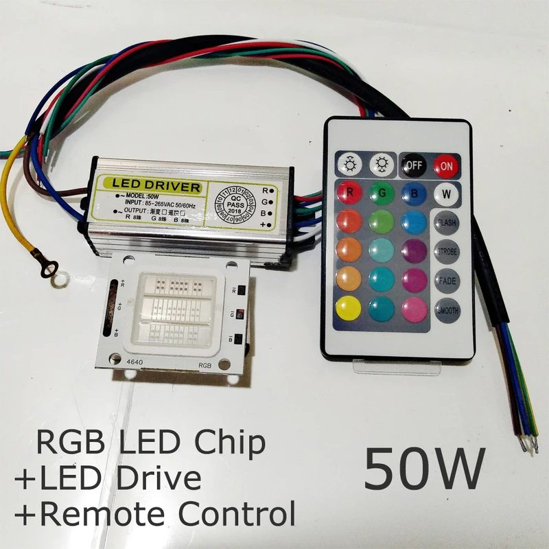 Светодиодный Диод 50 Вт крепление RGB+ Драйвер+ дистанционный красочный диммер лампа 24 ключа COB 1 комплект прожектор DIY шарик высокой мощности супер яркий