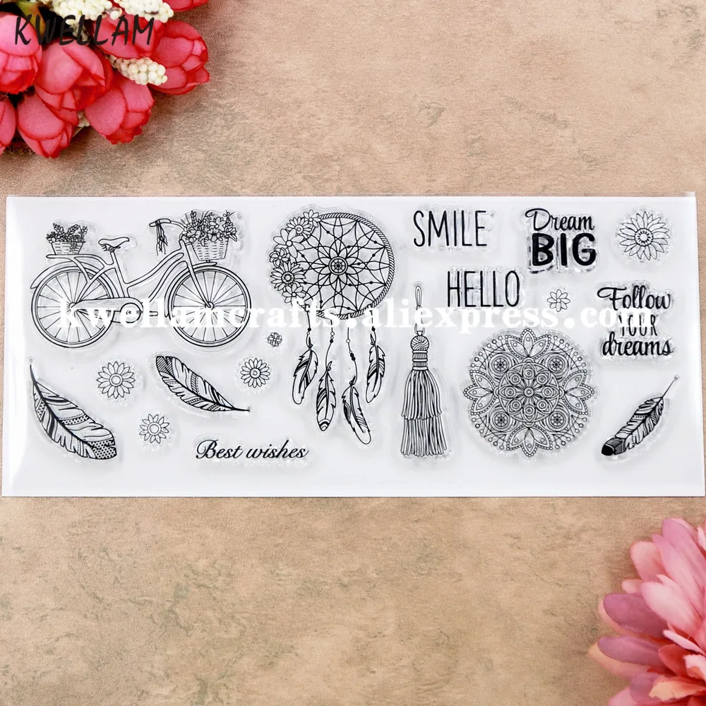 Штамп прозрачный с надписью Hello Smile Follow your dreams 18 5x8 см | Дом и сад