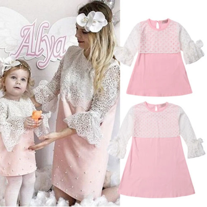 Pudcoco 2018 Family Matching Clothes Dress Women Kid Baby Girl Lace