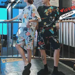 Harajuku 2019 для мужчин комплект шорты для женщин до колена Legnth футболки короткий рукав повседневные костюмы Спортивная двойка модные мужск