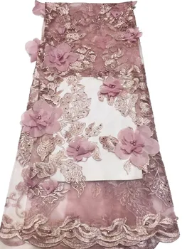 

African 3D flower lace embroidered fabric 2019 high quality onion beaded stones bridal Nigerian french tulle laces for wedding