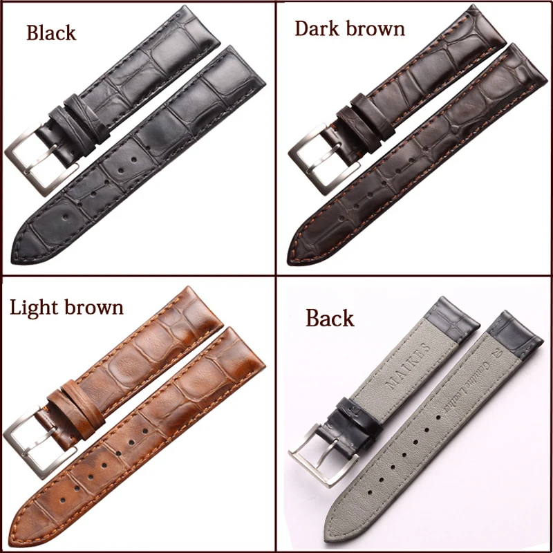 MAIKES  가죽 스트랩 수제 시계 밴드, 라이트 브라운 블랙 시계 팔찌 밴드, 시계 액세서리, 18mm, 19mm, 20mm, 22mm