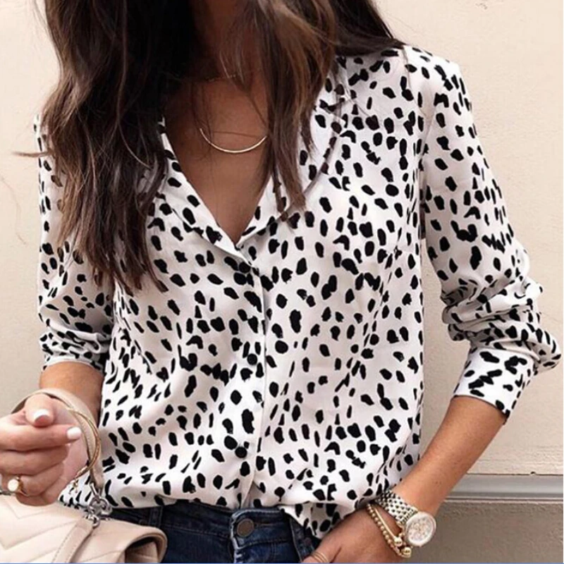 

Sexy Ladies Blouse Long Sleeve Shirt Women V Neck Leopard Print Tee Top Streetwear Club Party Blouse Femme Buttons Casual Tops