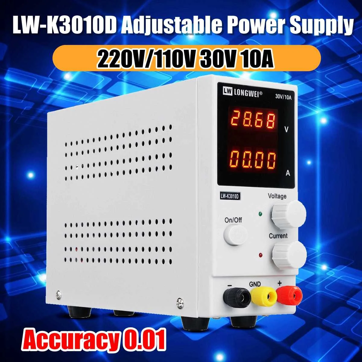 

LW-K3010D DC Power Supply Variable 0-30V/ 0-10A 110V/220V Adjustable Switching Regulated Power Supply Dual Display 0.01 Accuracy