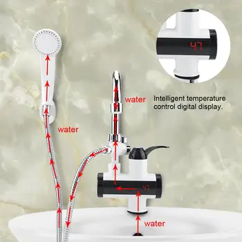 

Basin Tap 220V Instant Hot and Cold Water Dispenser Heater Heating Faucet Temperature Display + Shower head 50Hz EU Plug