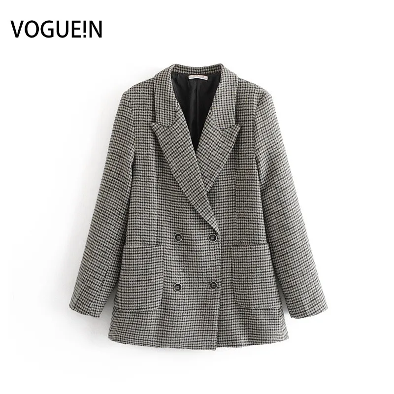 

VOGUEIN New Womens Houndstooth Print Patch Long Sleeve Blazer Suit Coat Outwear Wholesale