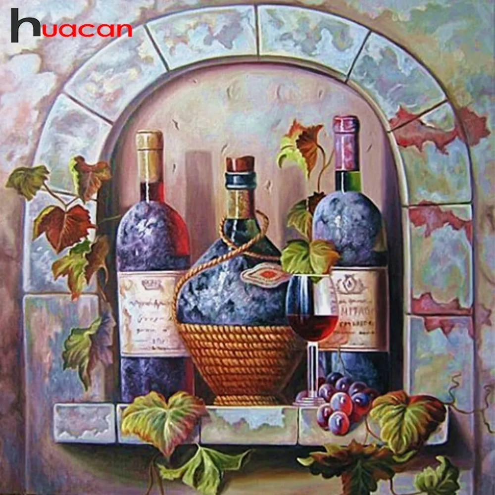 

Huacan Full Drill Square Diamond Mosaic Sale Cartoon Picture Of Rhinestones Diamond Painting Wine Bottle Diamond Embroidery