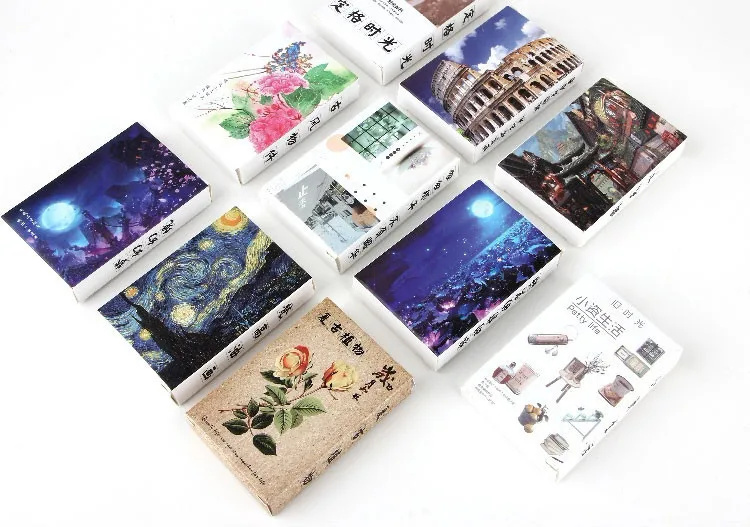 

10style 30pes sticky notes Boxed Postcard Kraft Paper 100gsm cards Memo Party Label Bookmarks Learning Cards(China