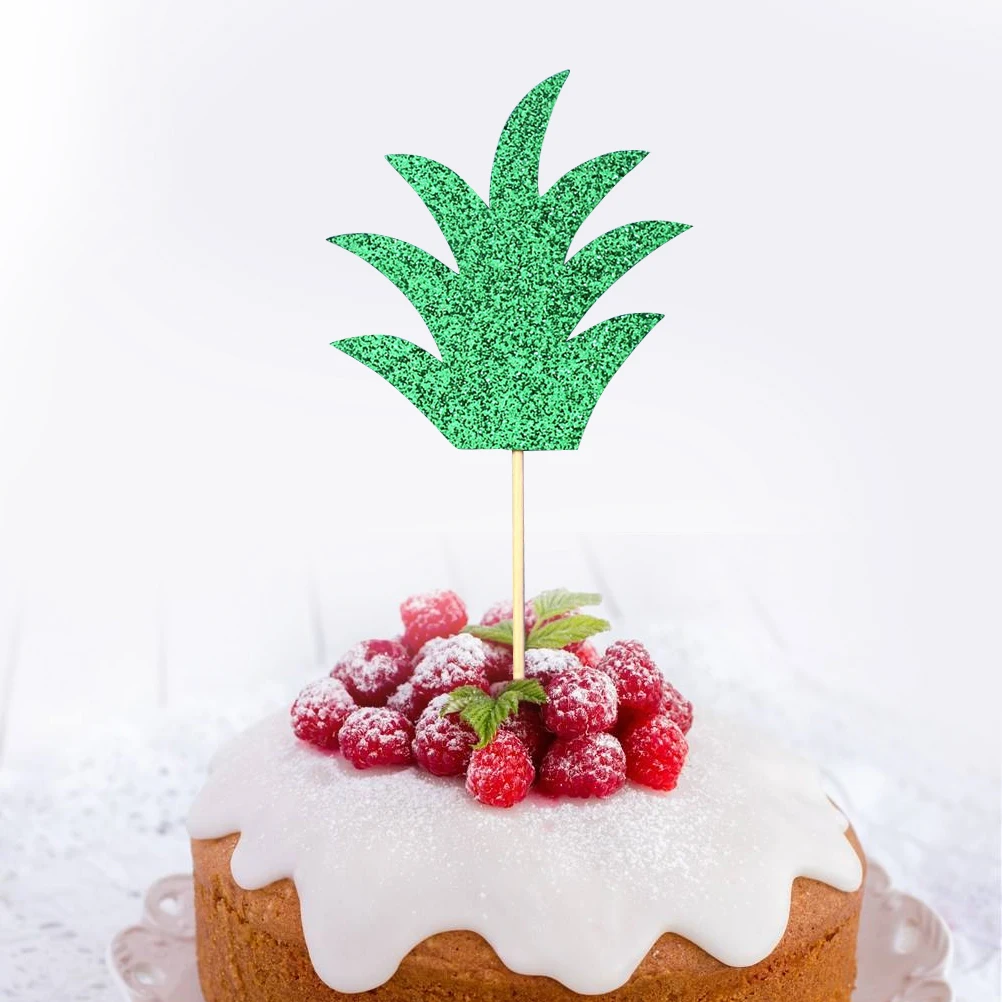15 шт. Торт Топперы лист ананаса узор зеленый блестящий Декор кекса для вечеринки день рождения свадьбы 10x6x0,5 см