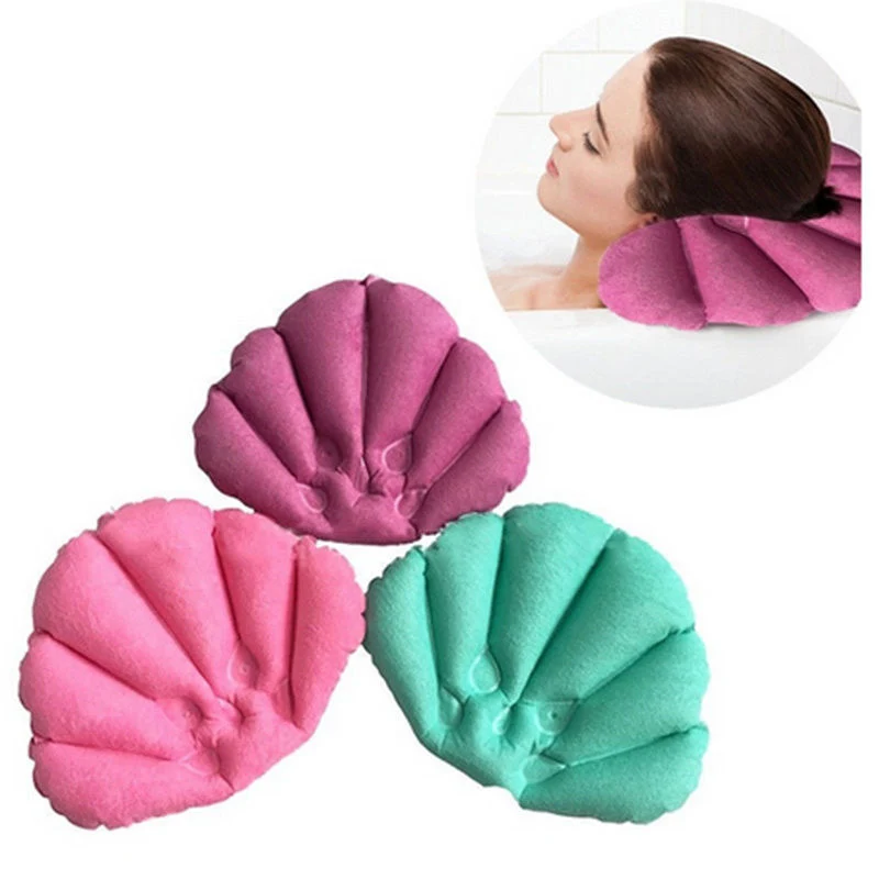 

Hot Inflatable Bath Pillows 2019 Soft Home Spa Inflatable Bath Pillow Cups Newest Shell Shaped Neck Home Bathtub Cushion Pillows