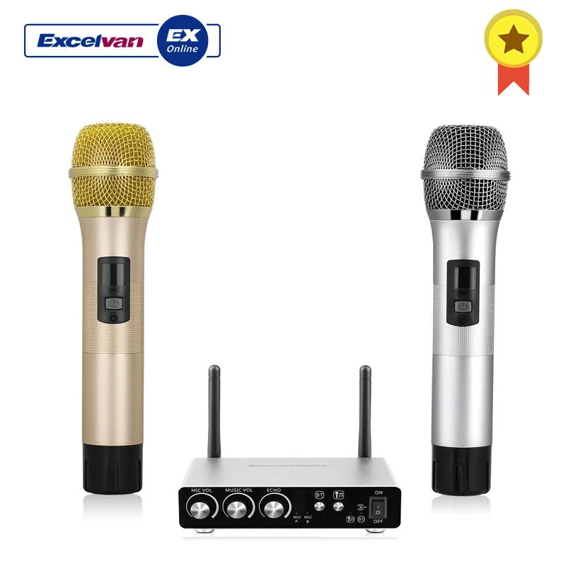 

Excelvan K28 Wireless Dual Microphones With Receiver Box Various Frequency Full-Metal High-End Microphone Bluetooth Connection