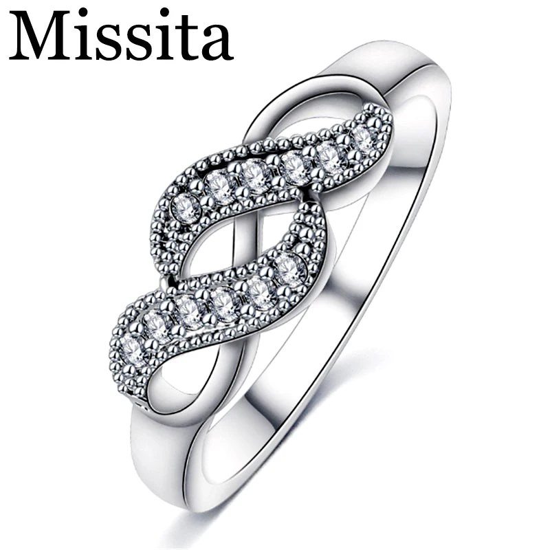 

Cuteeco Silver Color CZ Zircon Rings For Women Original Pan Ring Handmade Winding Twist Wedding Rings Jewelry