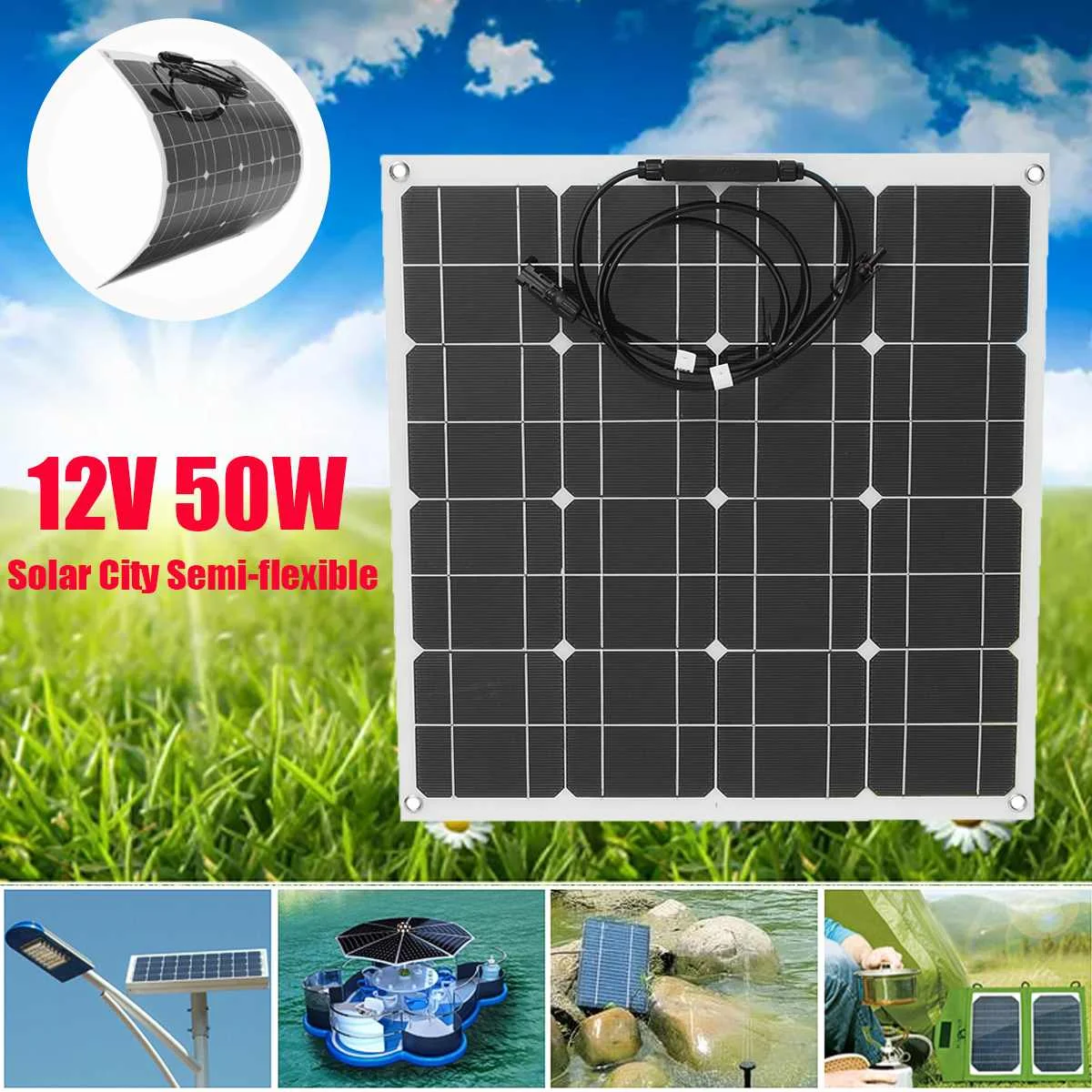 

Flexible Solar Panel Plate 12V 50W Solar Charger for Car Battery Charging 18V Monocrystalline Cell Module For Hause,Roof,Boat