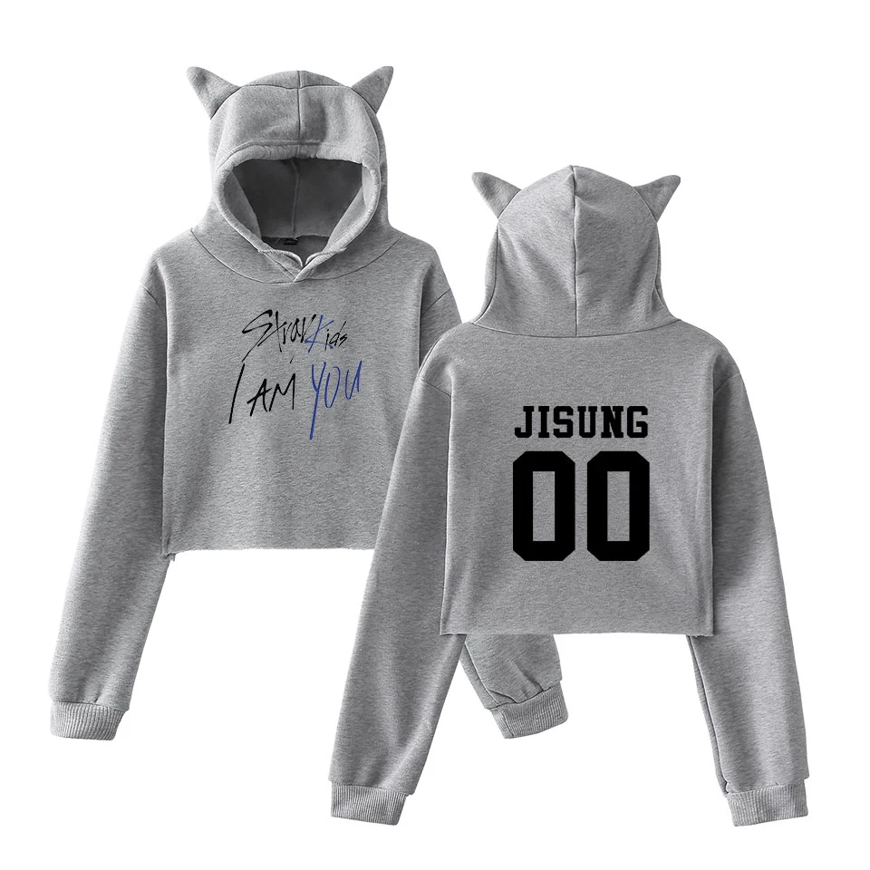  LUCKYFRIDAYF 2018 Stray Kids I Am You Idol Felix/Jisung Print Women Fashion Warm Sex Crop Top Cat H