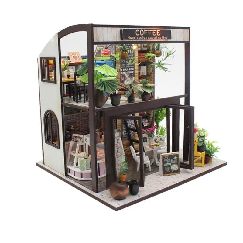

DIY Doll house Miniature Dollhouse Furnitures 3D Wooden Handmade Assembly Model house Gift Coffee Store Toys For Children