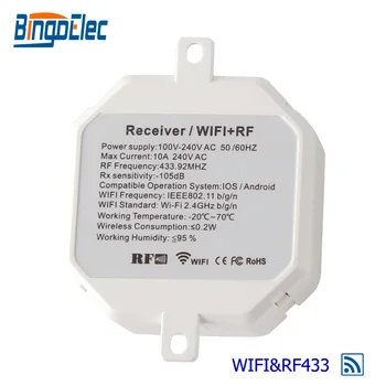 

Bingoelec WIFI Wireless Receiver Switch RF 433.92 MHZ Fuse Removable Relay Signal Remote Receiver Control By Phone AC 100 V-240