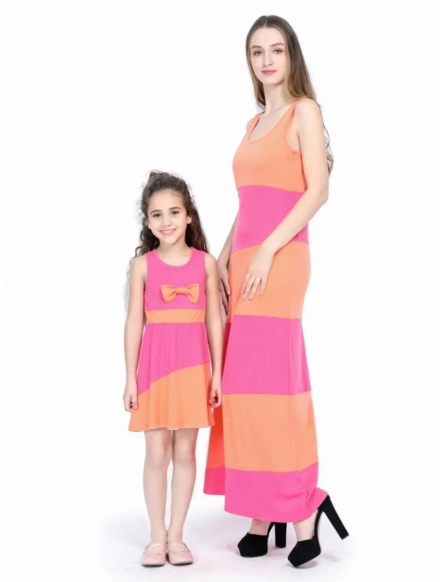 ZOGAA 2019 solid mother daughter dresses patchwork family matching clothes sleeveless moeder dochter kleding