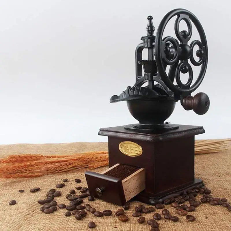 

Manual Coffee Grinder Retro Style Wooden Coffee Bean Mill Grinding Machine Hand Coffee Mill Grinder Vintage Maker Kitchen Tool