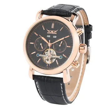 

JARAGAR Brand Tourbillon Mechanical Watch Mens Watches Complete Calendar Display Business Genuine Leather Wristwatch for Male