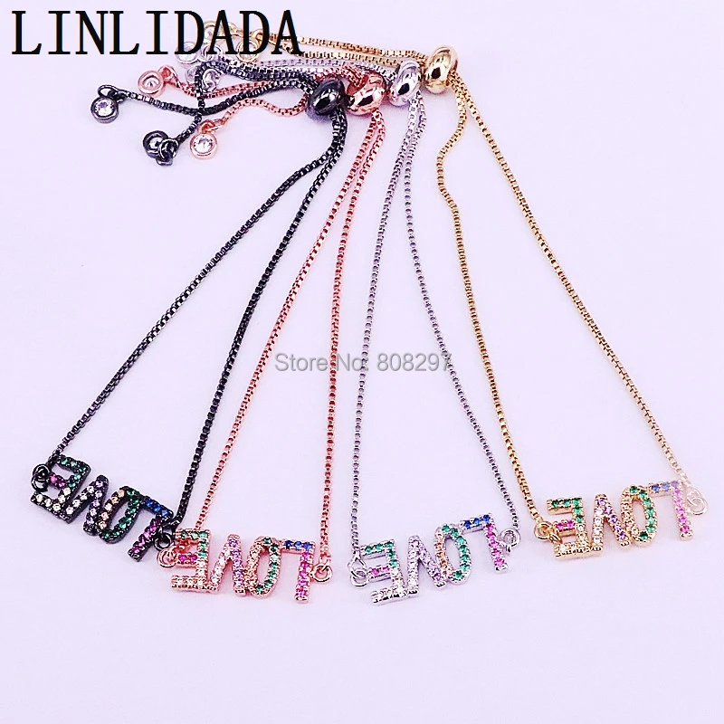 10 шт. микро проложить Многоцветный Cz кубический цирконий английская буква разъем браслет любовник Подарочный Шарм ювелирные изделия