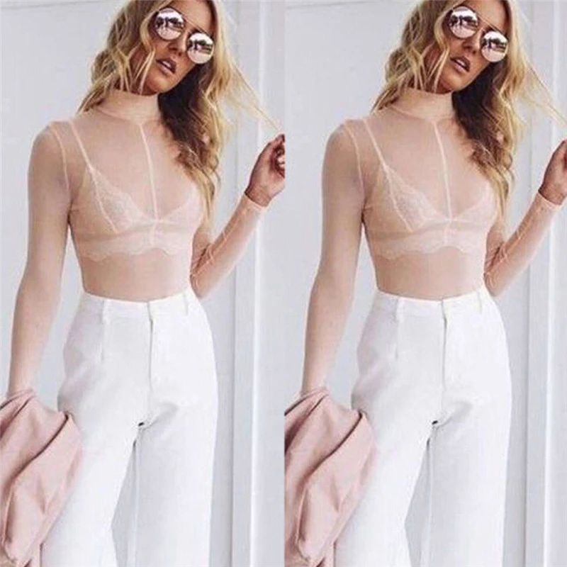 Просвечивающая футболка Женский сетчатый топ Прозрачная Тонкая Однотонная