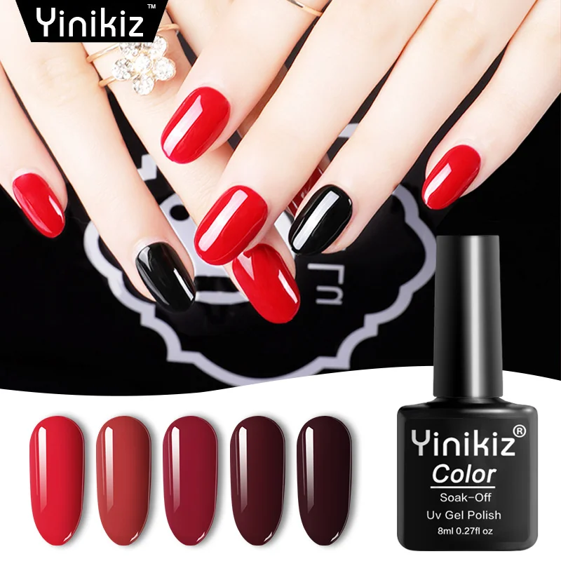 

Yinikiz 1pcs Wine Red Color Series 8ml UV Gel Nail Polish Soak-Off Fast Dried Long Lasting Nails Art Manicure Lacquer