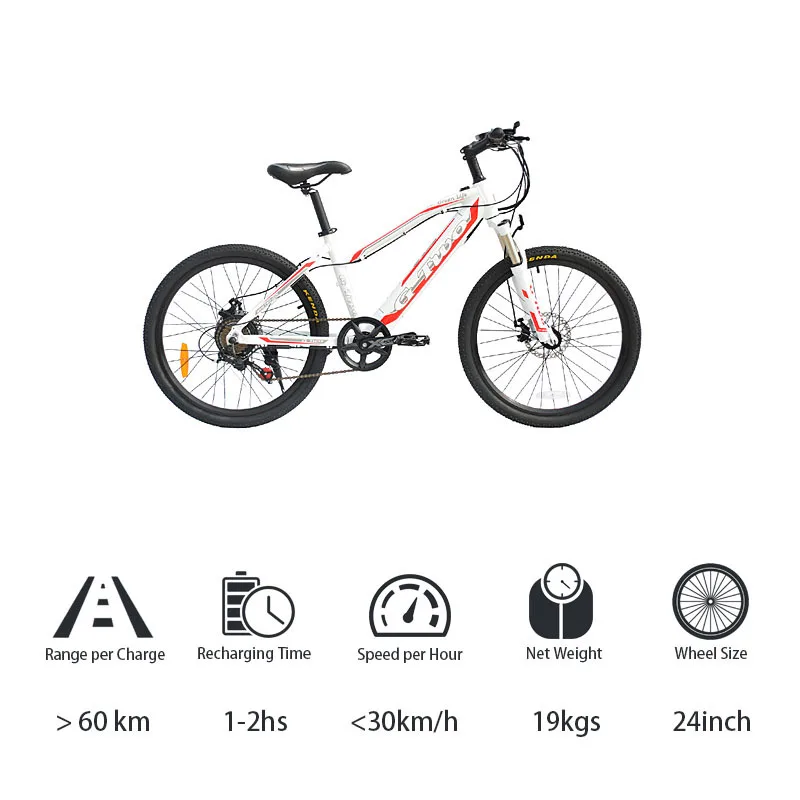 24 Inch 7 Speed Mountain Bike Electric Bicycle Disc Brake 250 W 36 V Battery Invisiable High-tech Design Of Framework Aluminum