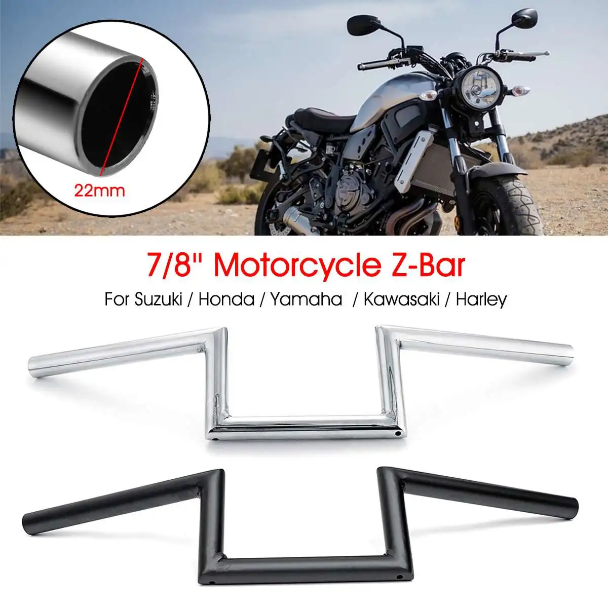 22mm 7/8" Motorcycle Handlebar Z Bar For Suzuki Cruiser Custom For