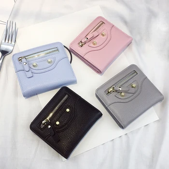 

Wallet Women PU Leather Bifold Zipper Hasp Short Wallet Cash Coin Purse 5 Card Holder Small Slim Wallet Candy Color Elegant
