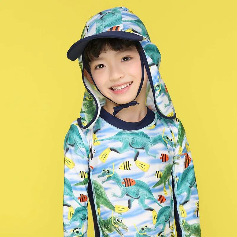 

2019 Kids Children Summer UPF 50+ UV Protection Outdoor Beach Sun Hat Neck Ear Cover Flap Cap Adjustable Kids Dinosaur Cap