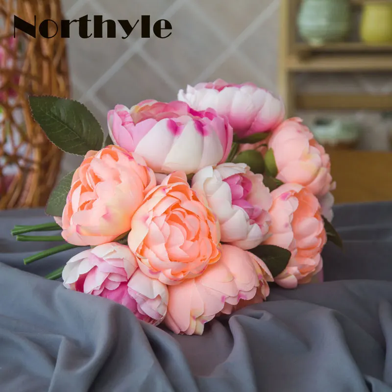 

DH Peony bouquet Artificial Peony fabric white Flowers Bridal Bouquet Fake flower bouquet wedding Decoration flowers