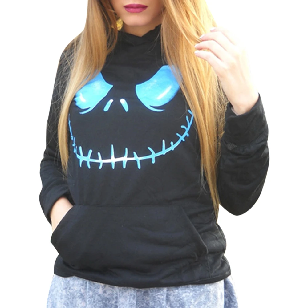 

Active Black Hooded Skull Printed Pullover Hoodie For Women