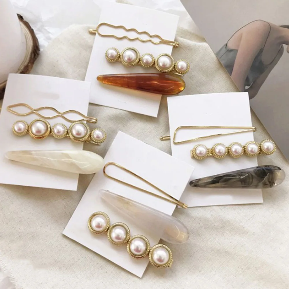 

3pcs/set Girls Metal Pearl Marble Hair Clip Combination Barrette Pearls Hairpin Hair Styling Girls hair Accessories Korea style