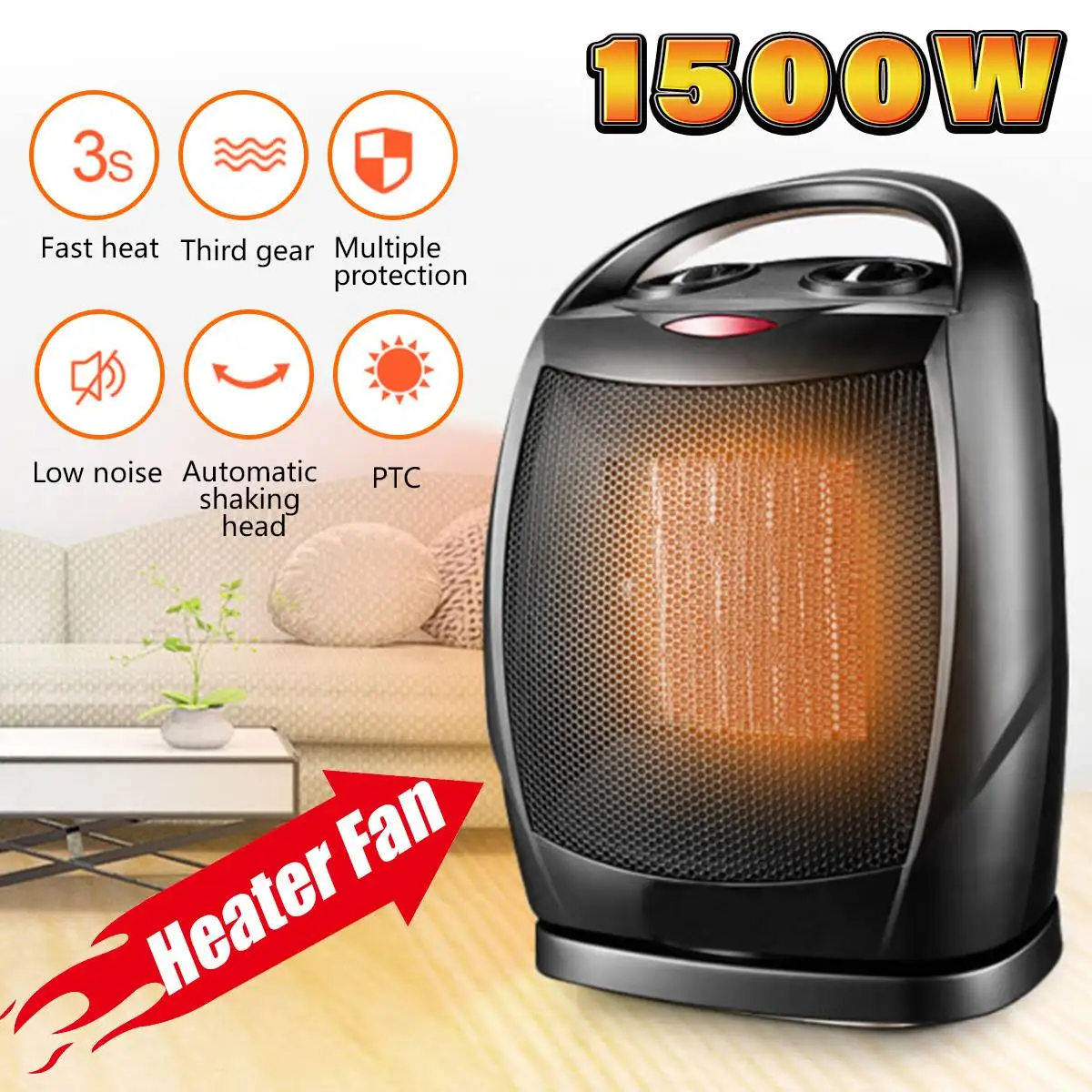 

Electric Heater 1500W Mini Fan Handy Heater Room PTC Heating Stove Radiator for Desktop Home Office Warmer Machine