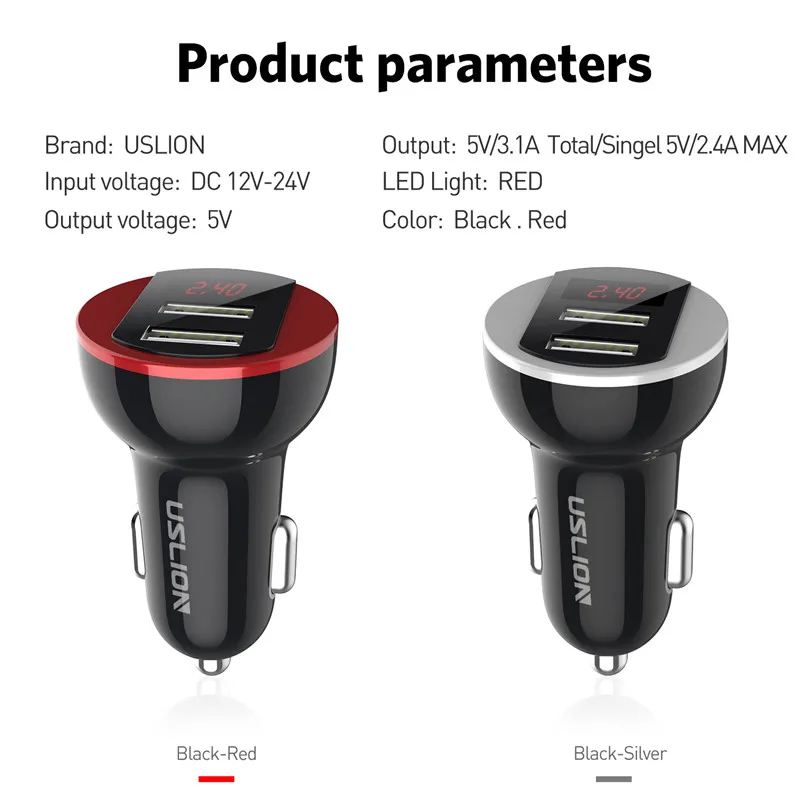 USLION автомобильное USB зарядное устройство Быстрая зарядка 3.1A для мобильного