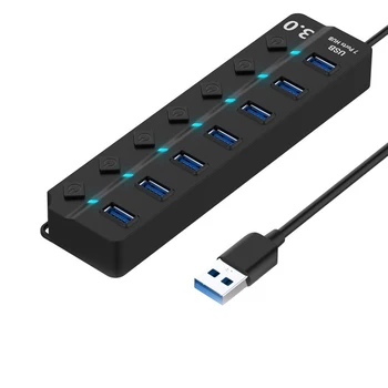 

USB 3.0 Hub 4 / 7 Port Super Speed USB 3 Data Hub with Individual Power Switches & EU/US Power Adapter for MacBook Laptop PC