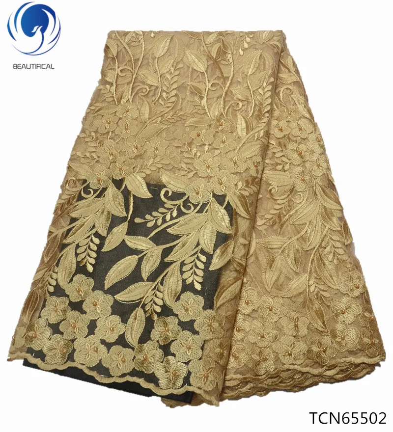 

BEAUTIFICAL african lace fabric gold lace fabric french lace fabric latest wedding fabrics dress with beads free shipping TCN655