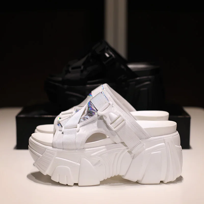 

Moraima Snc 2019 Top Quality Thick Sole Flatform Shoes Woman Leather Sandals Fashion Beach Slippers White Black Lady Slides