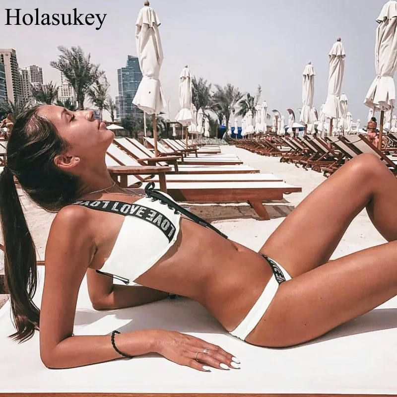 HolaSukey Сексуальное Женское Бандажное бикини комплект Пуш Ап купальный костюм с