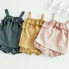 Красивый детский для малышей Одежда для маленьких девочек Летняя Однотонная футболка+ шорты спортивный костюм От 0 до 3 лет