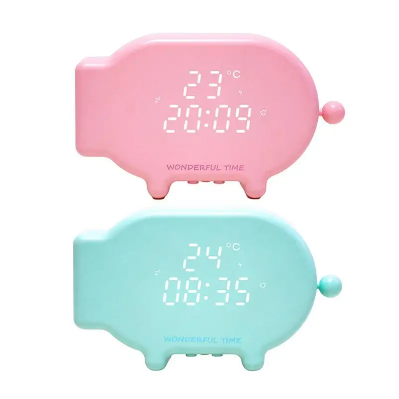 

Pink/green Pig Alarm Clock LED With Temperature Display Sound Light Night Light Digital Single Face Acoustic Control Alarm Clock