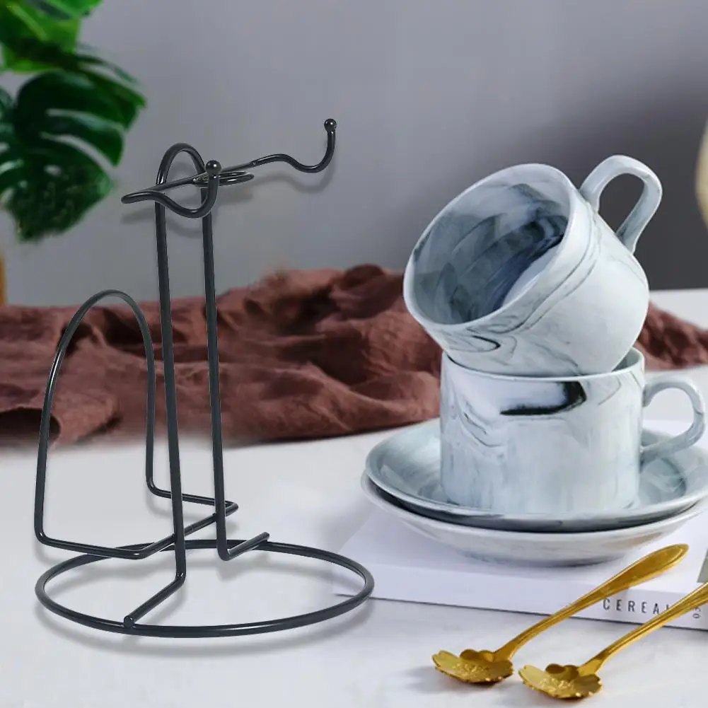 Multiple Hooks Mug Holder Innovative Glass Cup Rack Tea Black Coffee Anti-Rust Coated Steel Display Stand 6