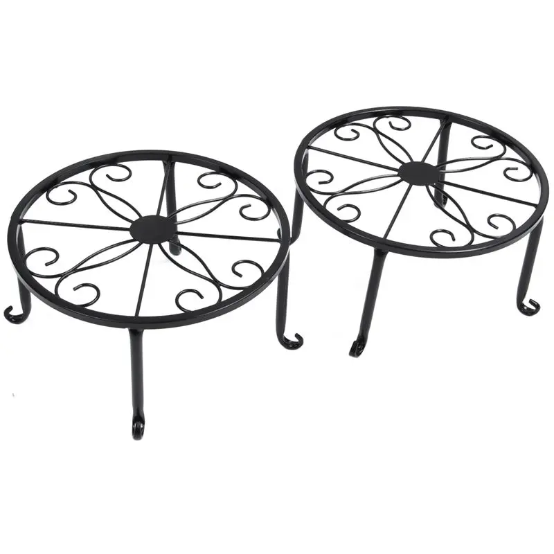 

Minimalist Design 9 Inch Round Standing Plant Holders Indoor Outdoor Flower Pot Stands Planter Trivets - Set Of 2 Black